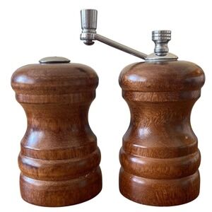 Vintage MCM Olde Thompson Wooden Salt Shaker & Pepper Mill 4" Set Grinder